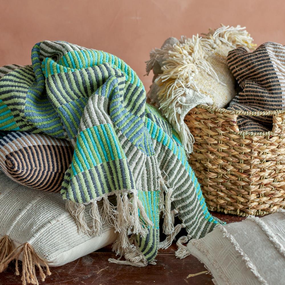 Bloomingville Isnel Decke blau recycelte Baumwolle 160x130 cm