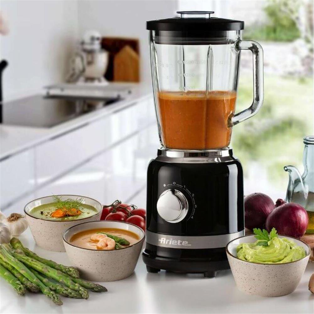 Ariete Moderna Standmixer, Schwarz, Glasbehälter 1,5L, Smoothie Maker, Modernes Design