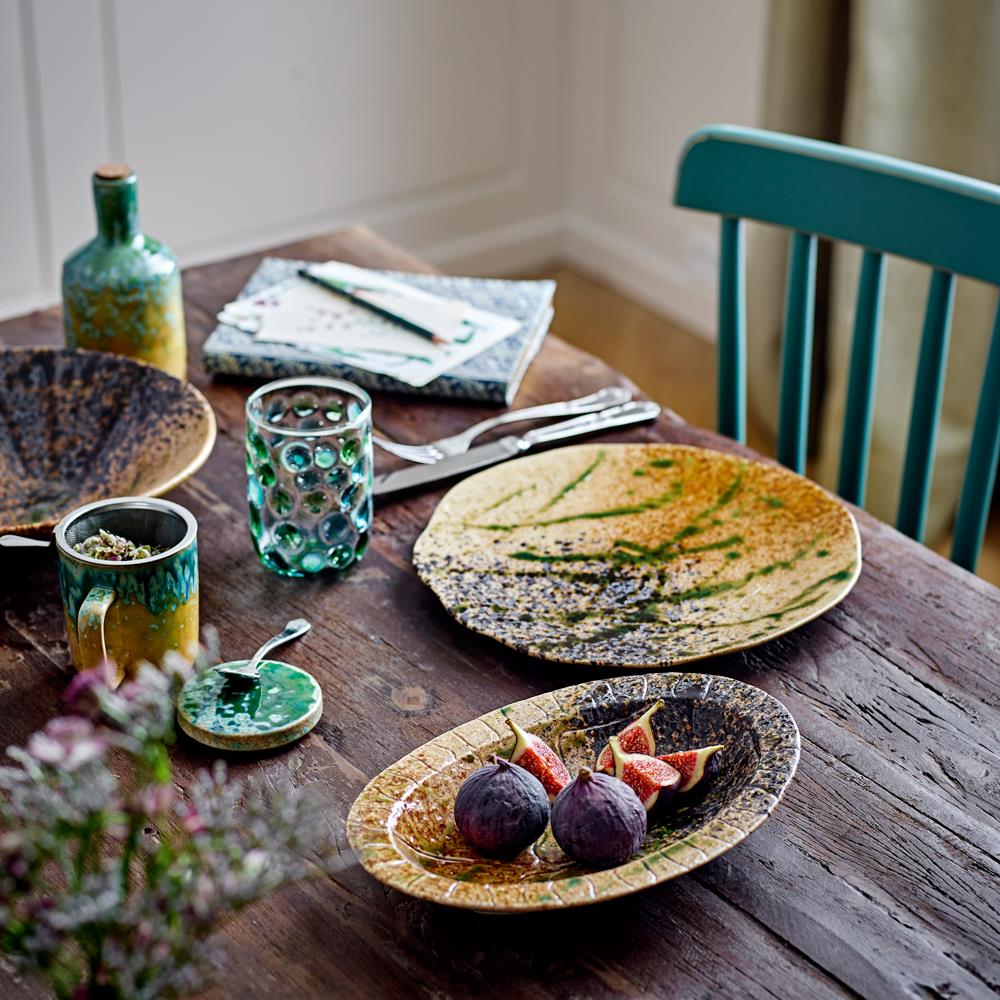 Bloomingville Larken Servierplatte Steingut reaktive Glasur 25 cm