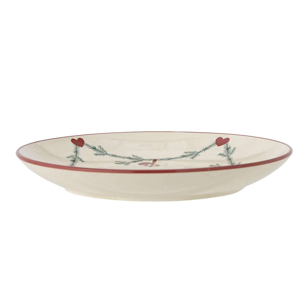 Bloomingville Yule Weihnachtsteller, Natur, Steingut 25,5 cm mit Weihnachtsmotiv
