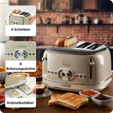 Ariete Vintage Toaster, Beige, 4-Scheiben-Toaster mit 6 Bräunungsstufen, 1600W