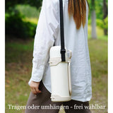 LocknLock Thermoskanne 1,8 L Schwarz, Becher, Edelstahl, Tragegurt, Auslaufsicher
