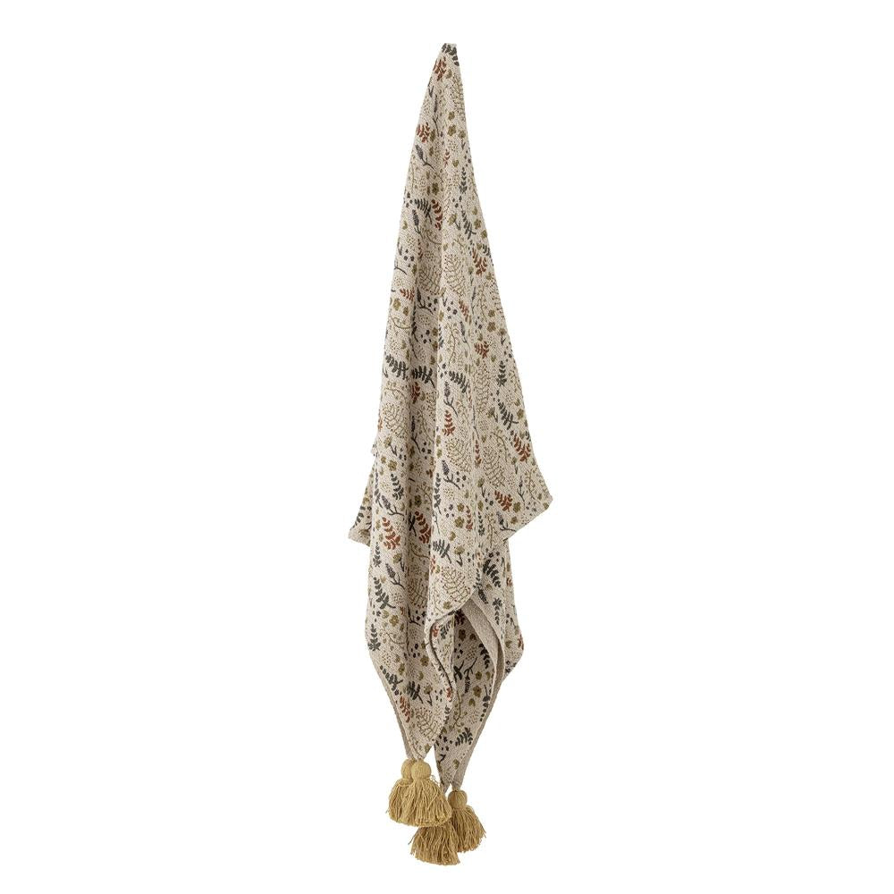 Bloomingville MINI Decke Filipa 130x160cm Blumenmotiv Baumwolle Quasten Kuscheldecke Kinderdecke