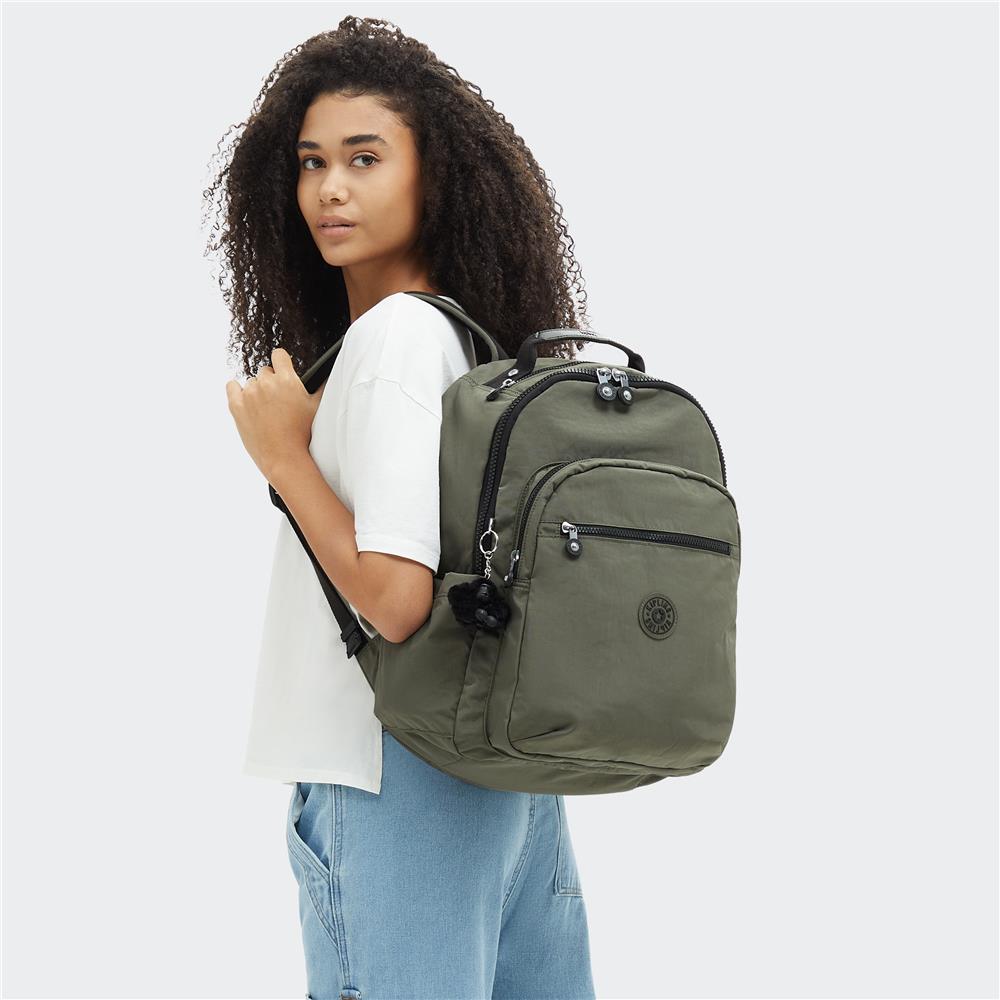 Kipling SEOUL L, Großer Schulrucksack mit 15-Zoll-Laptopfach, 27L, Green Moss (grün)