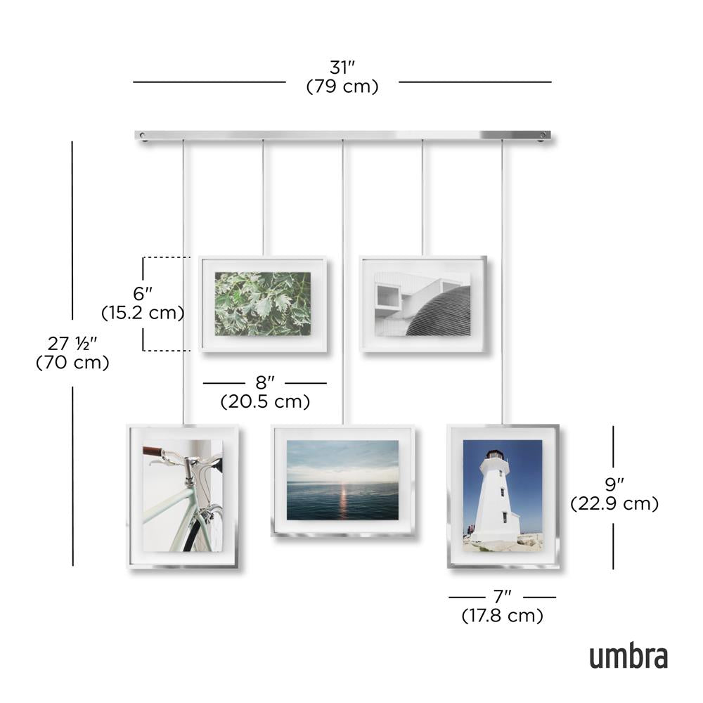 Umbra Exhibit Foto Collage Bilderrahmen, für 5 Fotos (2x 10x15cm und 3x 13x18cm), in Chrom