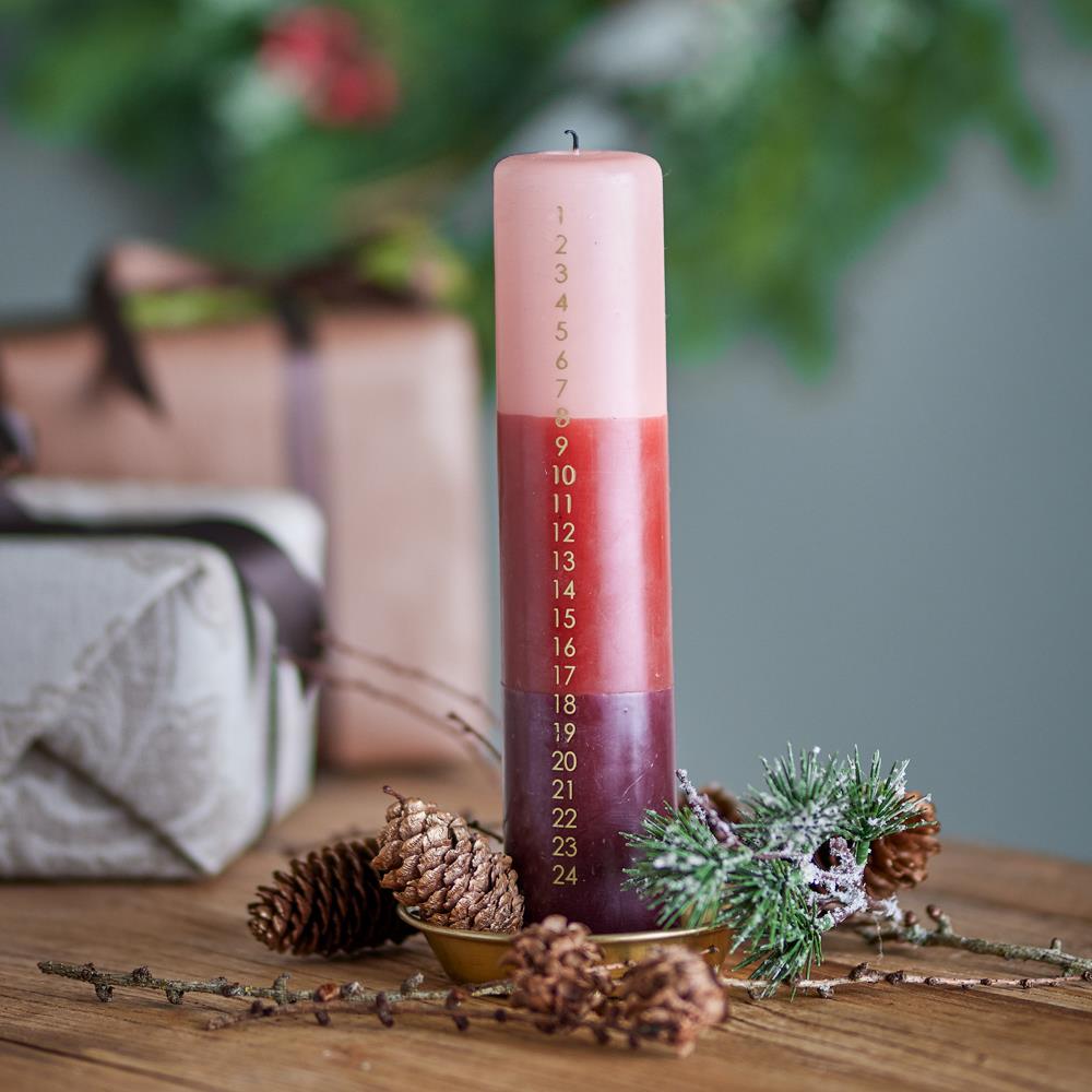 Bloomingville Dip Dye Adventskerze Braun/Rosa Countdown Kerze 24 Tage