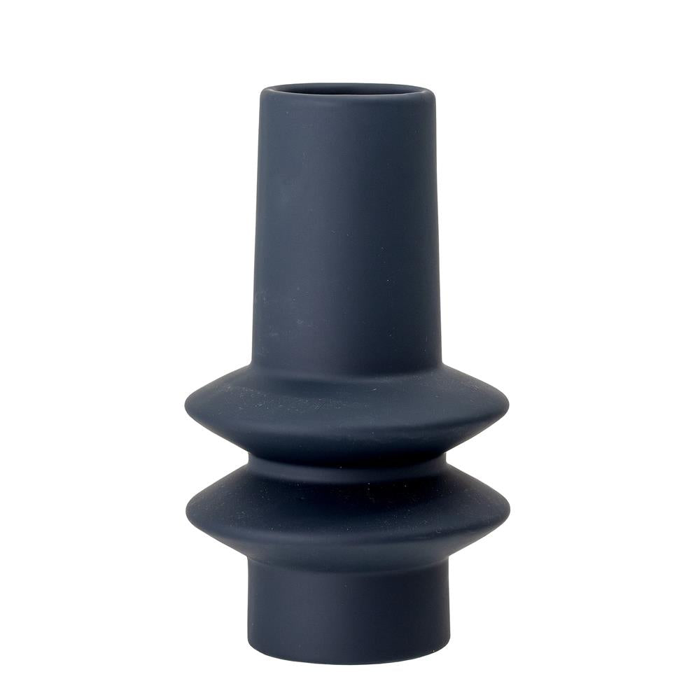 Bloomingville Isold Vase Blau Steingut 12,5 x 22 cm Matte Latexglasur