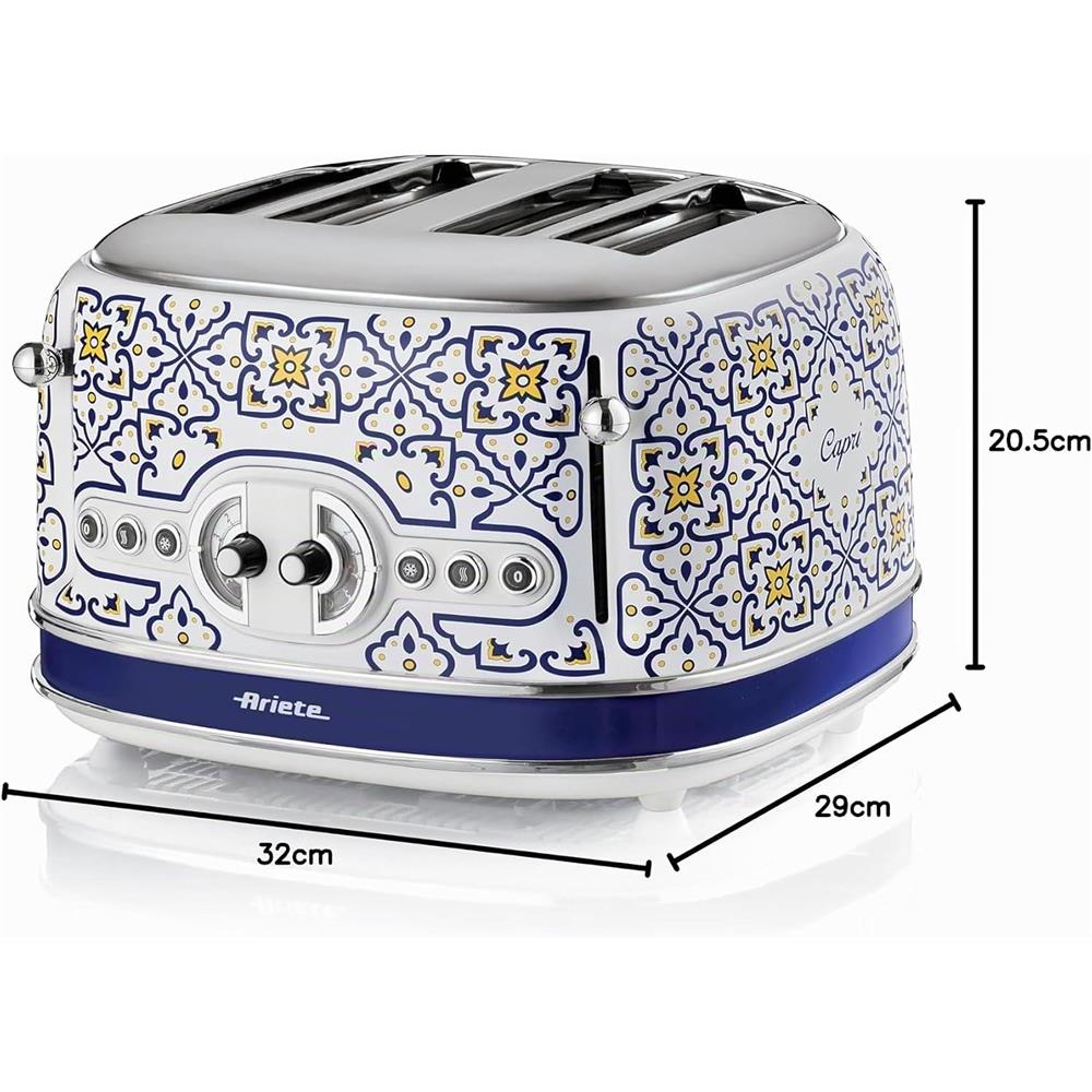 Ariete Capri Toaster, Mediterranes Design, 4-Scheiben-Toaster mit 6 Bräunungsstufen