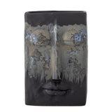 Bloomingville Nasru Vase – Schwarzes Steingut mit Gesichtsform, L15×H22×W10,5 cm