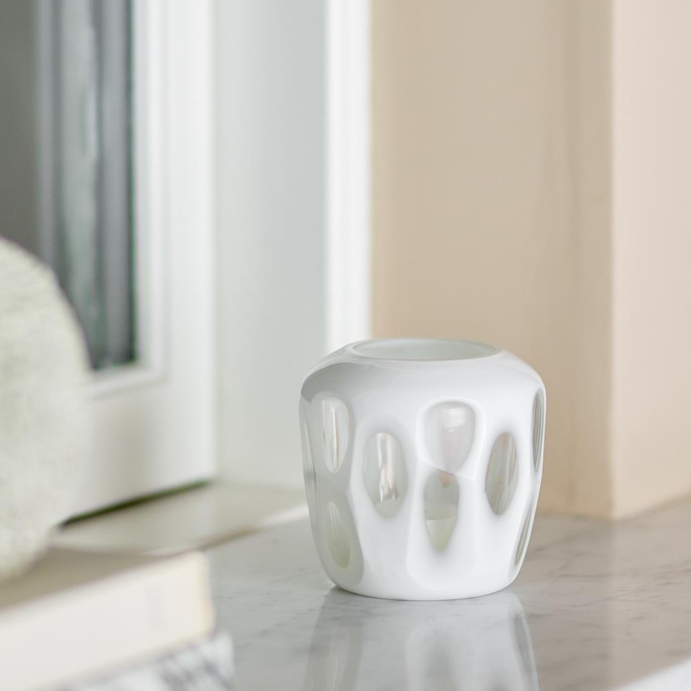 Bloomingville Rohan Teelichthalter Weiß Glas 9cm Windlicht