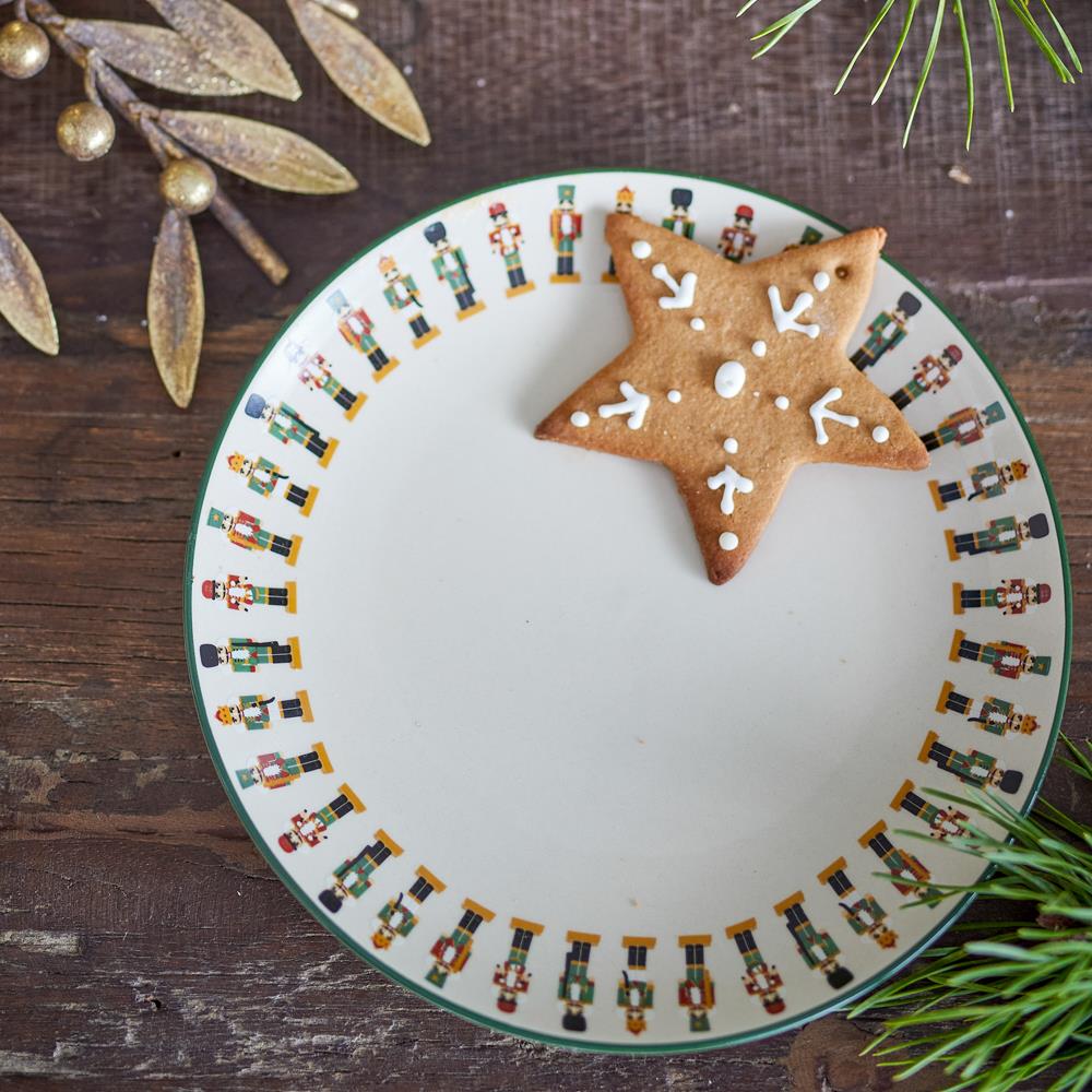 Bloomingville Jolly Weihnachtsteller, Grün, Steingut 20 cm mit Nussknacker-Motiv