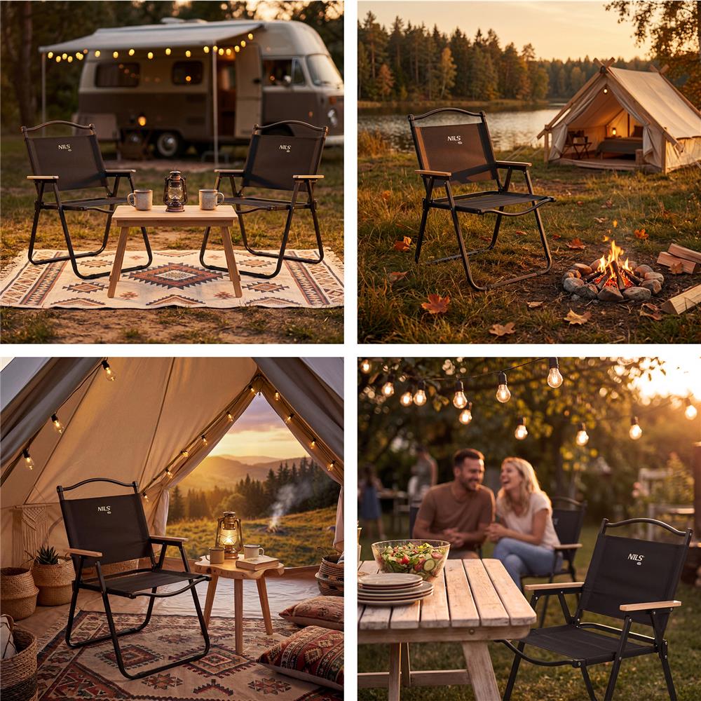 NILS CAMP Klappstuhl – faltbarer Campingstuhl für Garten & Outdoor, schwarz