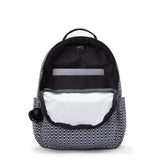 Kipling SEOUL L, Großer Schulrucksack mit 15-Zoll-Laptopfach, 27L, Signature Print (schwarz)