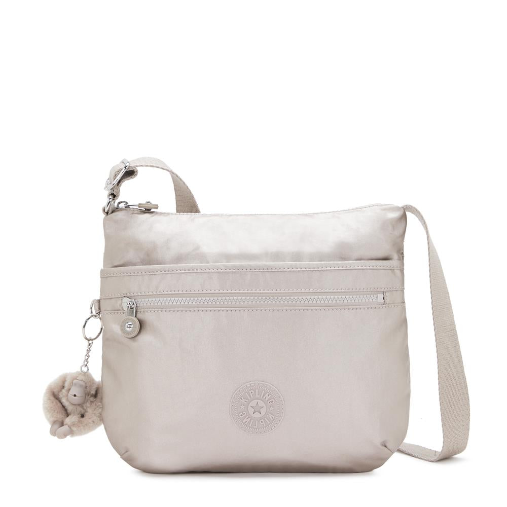 Kipling ARTO M, Mittelgroße Umhängetasche, Metallic Glow (beige), Schultertasche mit Reißverschluss