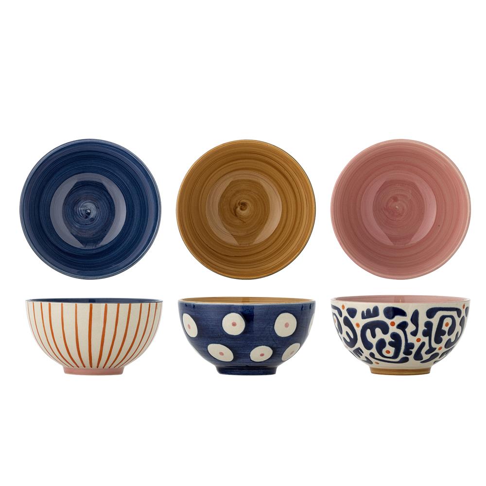 Bloomingville Eviaya Schale 3er Set D11,5 cm 550 ml bunt - Steingut Schalen handbemalt Küche