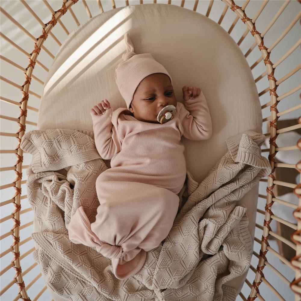 Mushie Gestrickte Babydecke Honigwaben, Beige, aus 100% Bio-Baumwolle
