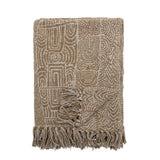 Bloomingville Bresso Decke, Braun, recycelte Baumwolle, 160x130 cm, gewebt, mit Fransen