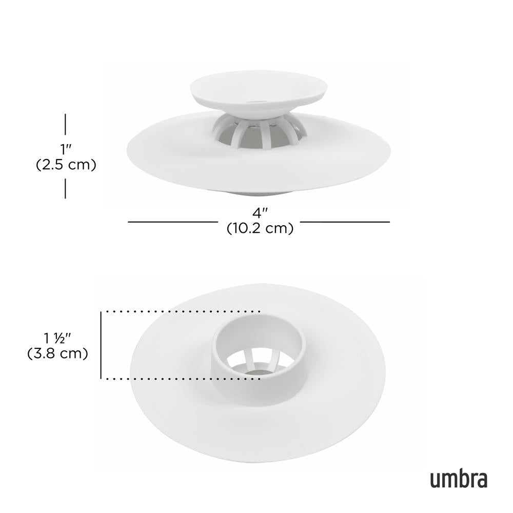 Umbra Flex Badewannenstöpsel, Haarsieb, Abflusssieb für Dusche, Badewanne, Waschbecken, in Weiß