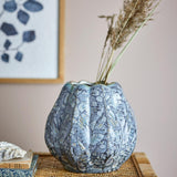 Bloomingville Hetty Vase Blau Steingut Landhausstil 22cm