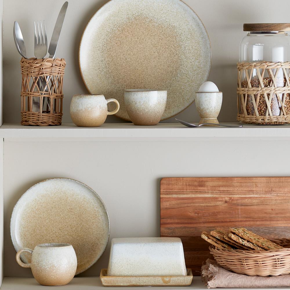 Bloomingville Paula Butterdose Natur Steingut mit Deckel