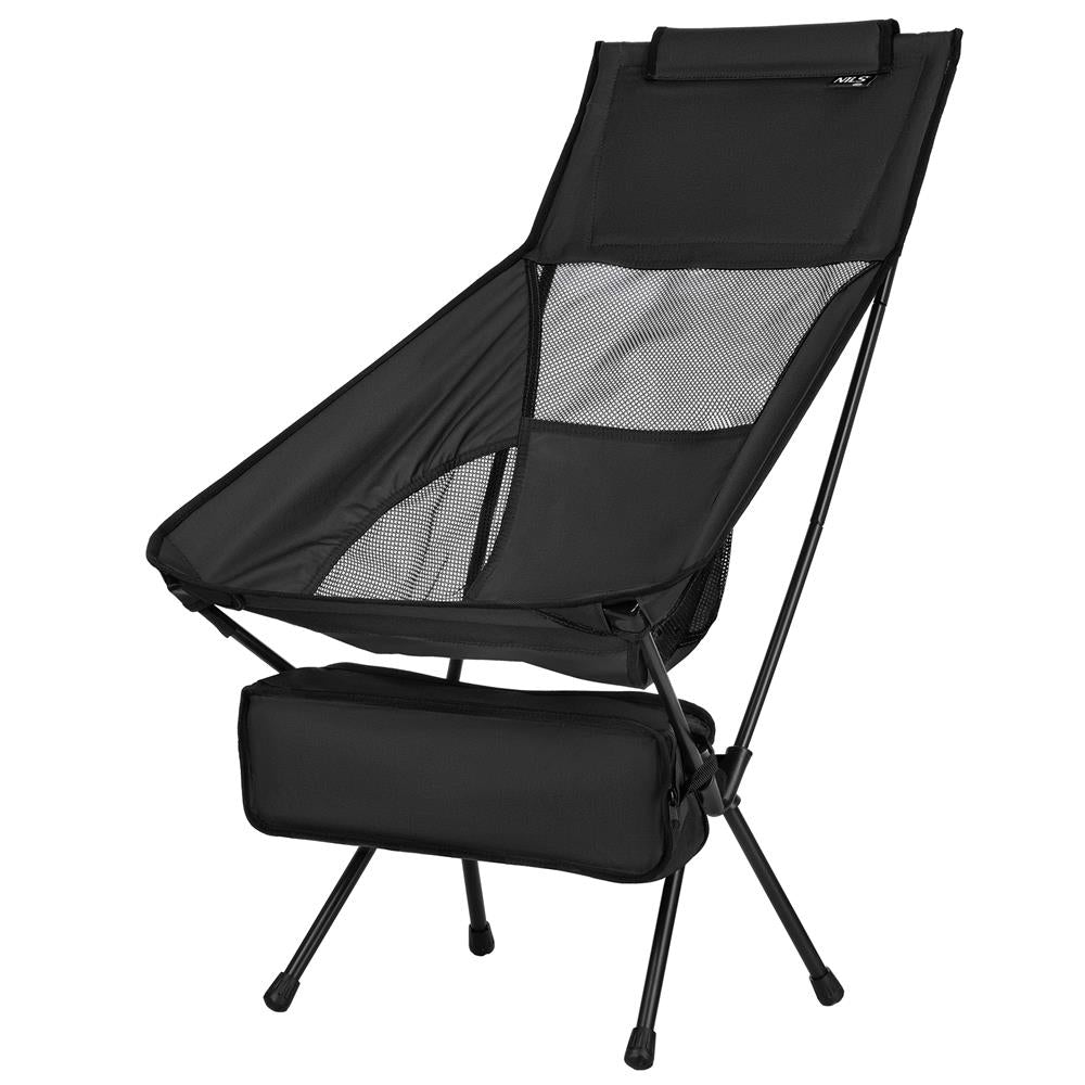 NILS CAMP ultraleichter Klappstuhl in Schwarz - kompakter Campingstuhl mit hoher Rückenlehne