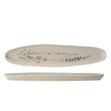 Bloomingville Bea Servierplatte, Natur, 35,5x8cm, Steingut, mit Blumenmotiv, dänisches Design