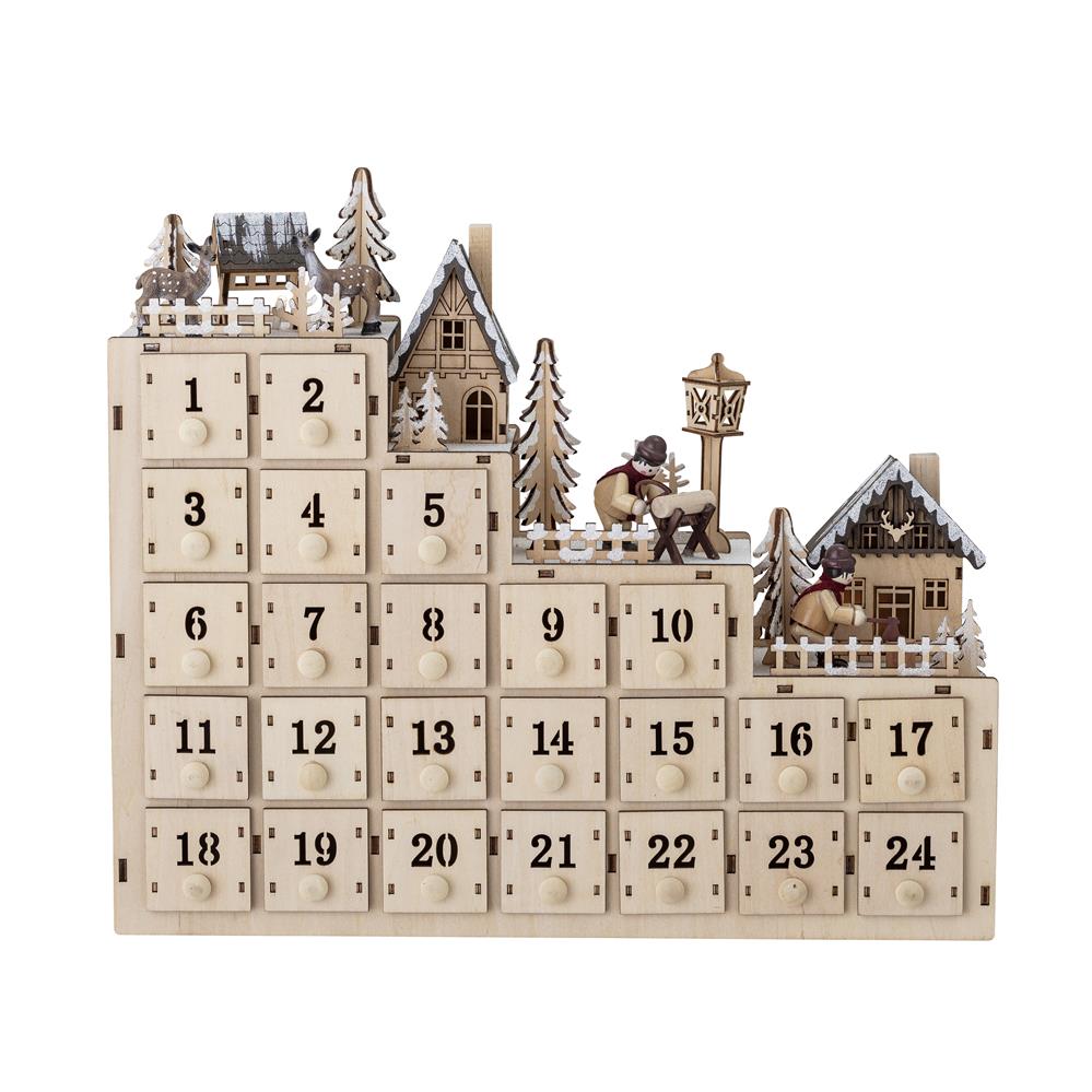 Bloomingville Richie beleuchteter Adventskalender aus Holz, 24 Türchen zum selber befüllen