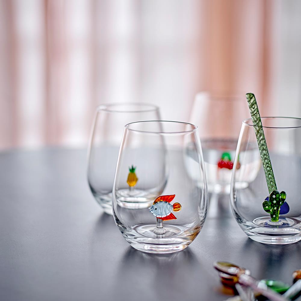 Bloomingville Misa Trinkglas, 560 ml, aus Glas mit Fischfigur im Inneren