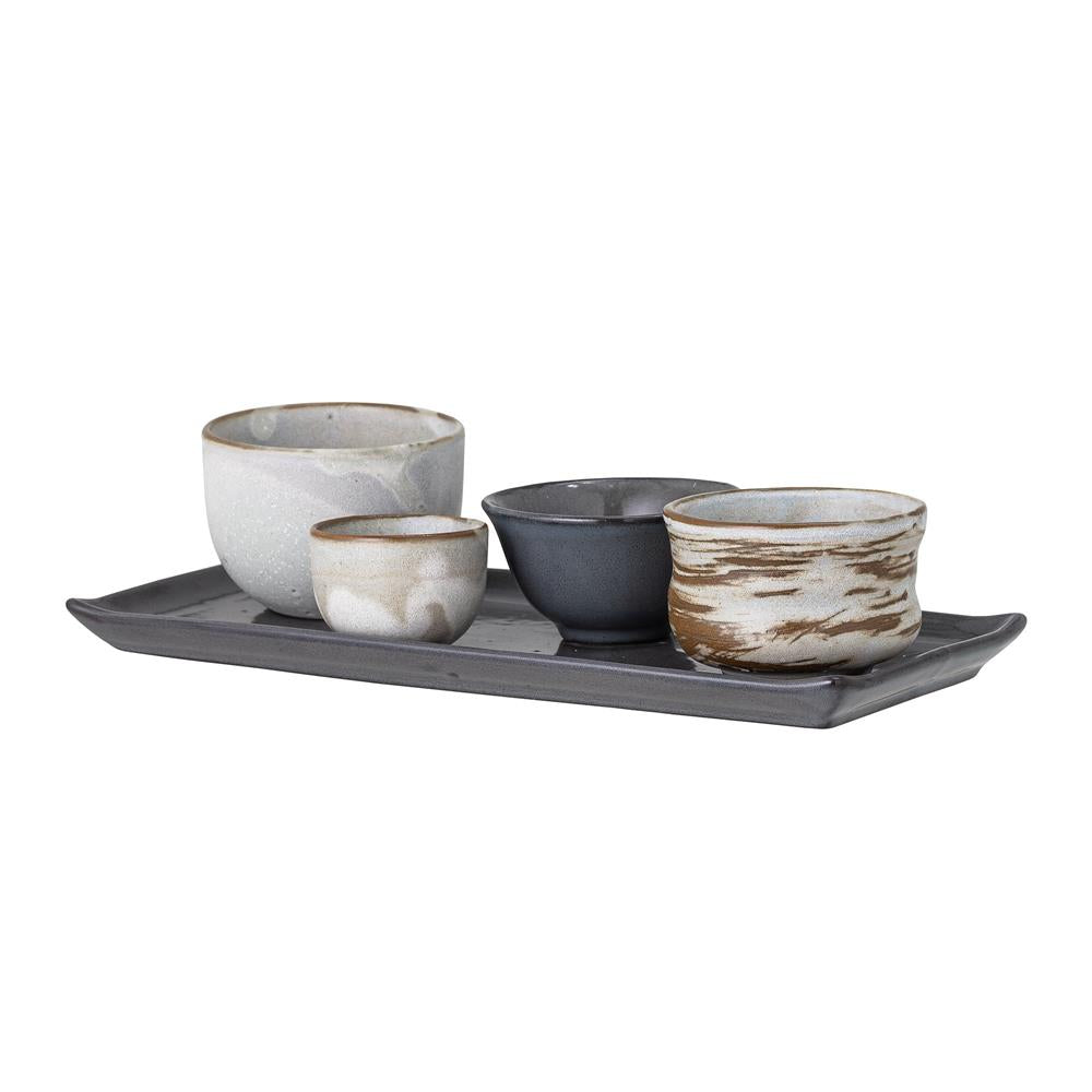 Bloomingville Masami Sushi Set, Weiß, Steingut, L26xH7xW12 cm, 5er Set