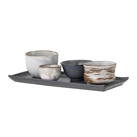Bloomingville Masami Sushi Set, Weiß, Steingut, L26xH7xW12 cm, 5er Set