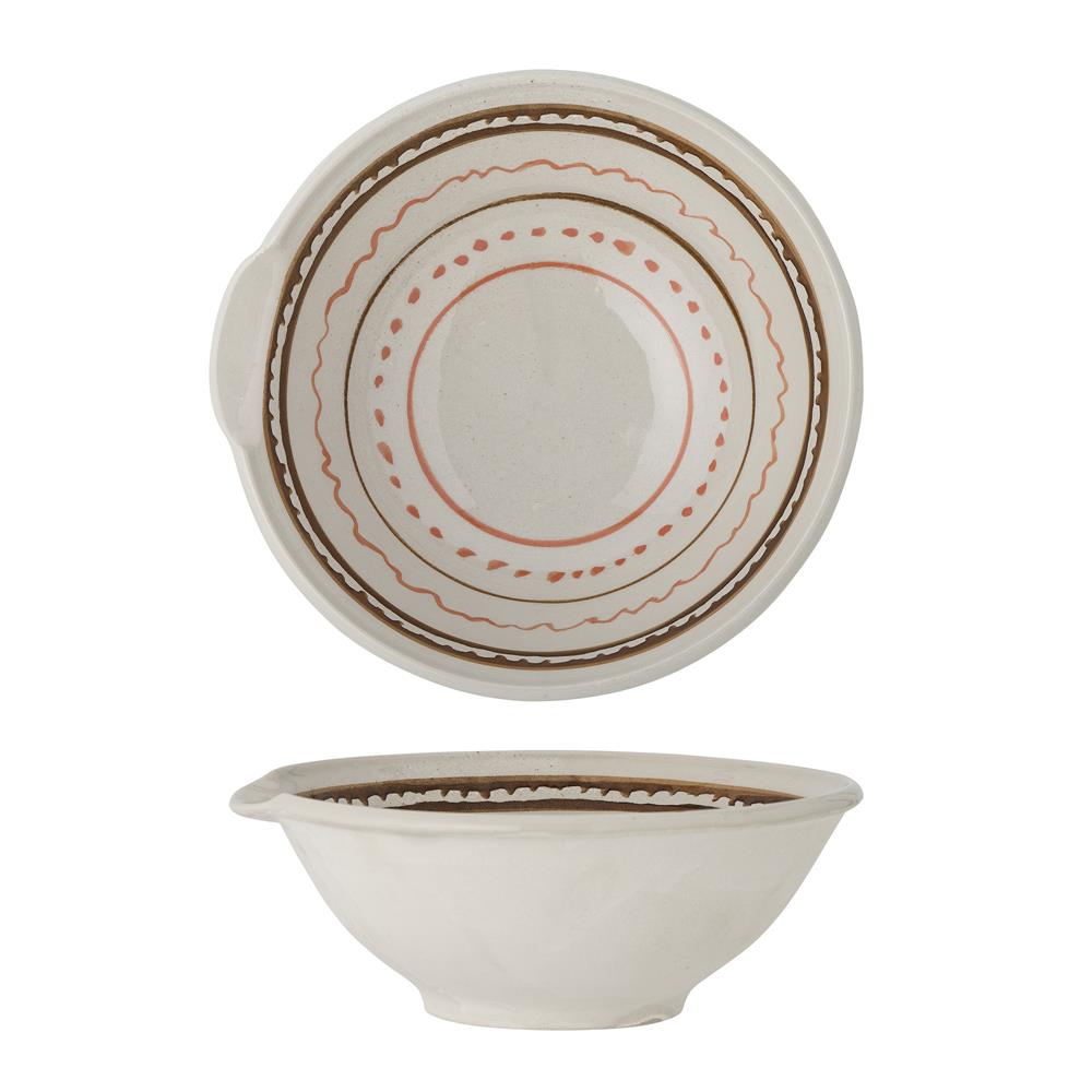 Bloomingville Heikki Schale – braune Steingutschale mit handgemaltem Muster, Ø 26,5 cm