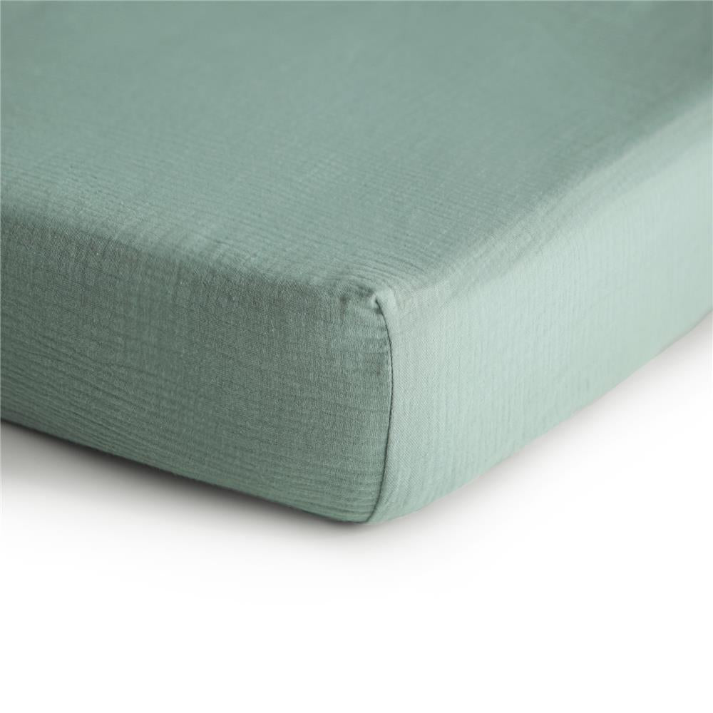 Mushie Extra weiches Musselin-Kinderbettlaken, Roman Green, 132x71cm Spannbettlaken