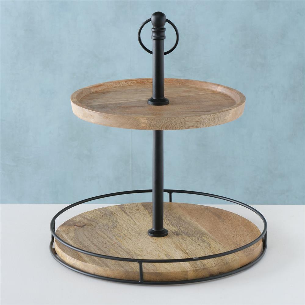 BOLTZE Etagere Opura 38cm 2-stöckig Holz Metall mit Griff für Dekoration Elegantes Design