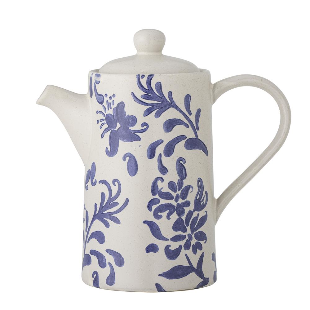 Bloomingville Petunia Teekanne, Blau, Steingut, 800 ml, mit romantischen Vintage-Look