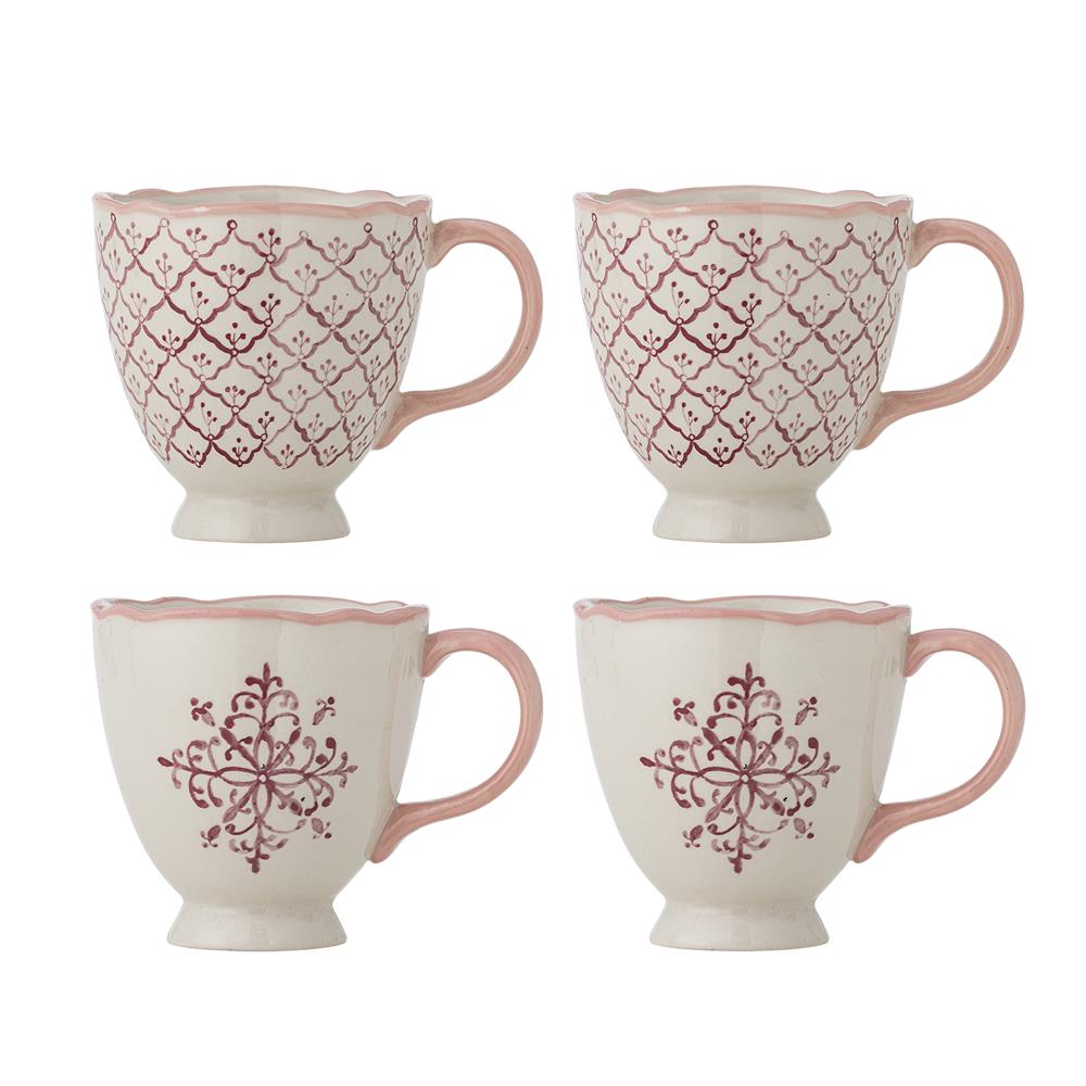 Bloomingville Wonderland Tasse Rosa Steingut 4er Set Weihnachtstassen 525 ml