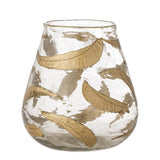 Bloomingville Fidelia Teelichthalter – Gold, aus recyceltem Glas mit Blattdekor