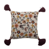 Bloomingville Vivielle Kissen 45x45 cm bunt - Baumwollkissen mit Blumenmuster & Quasten für Sofa