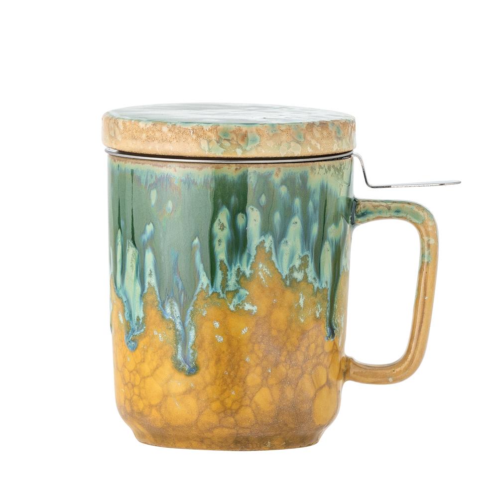 Bloomingville Yuma Becher Deckel Teesieb grün Steingut 250 ml