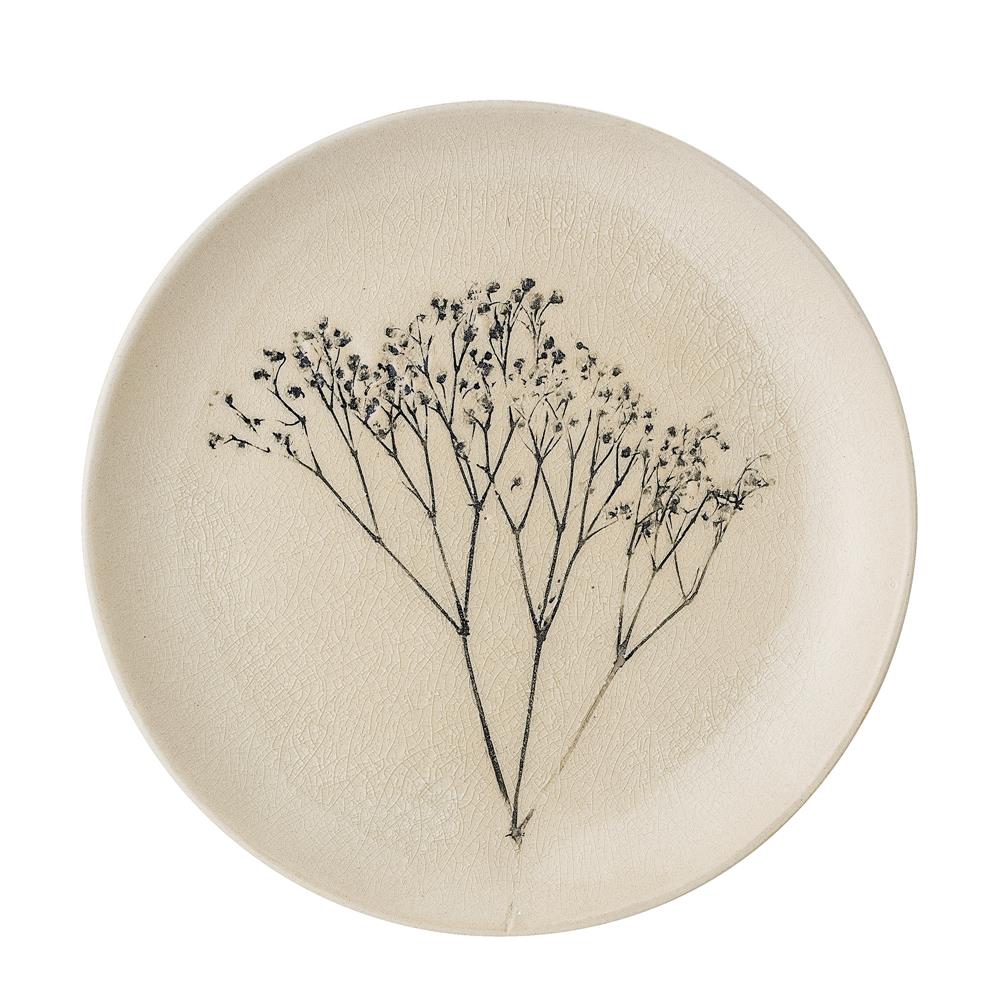 Bloomingville Bea Teller, Natur, 21cm, Steingut, mit Blumenmotiv, dänisches Design