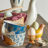 Bloomingville Hezha Schale Blau – Handbemalte Steingutschale mit Vogelmotiv, 460 ml