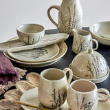 Bloomingville Bea Servierplatte, Natur, 35,5x8cm, Steingut, mit Blumenmotiv, dänisches Design