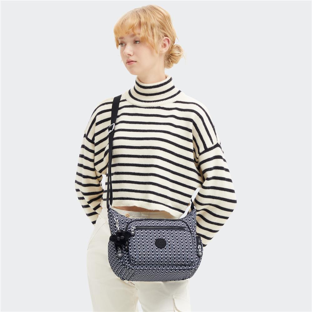 Kipling GABBIE S, Kleine Umhängetasche, Signature Print (blau), Schultertasche mit vielen Fächern
