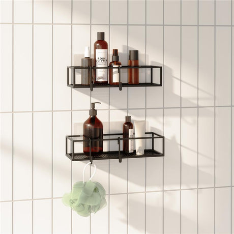 Umbra Cubiko Duschablage, Duschregale ohne Bohren mit Haken, 2er-Set, in Schwarz