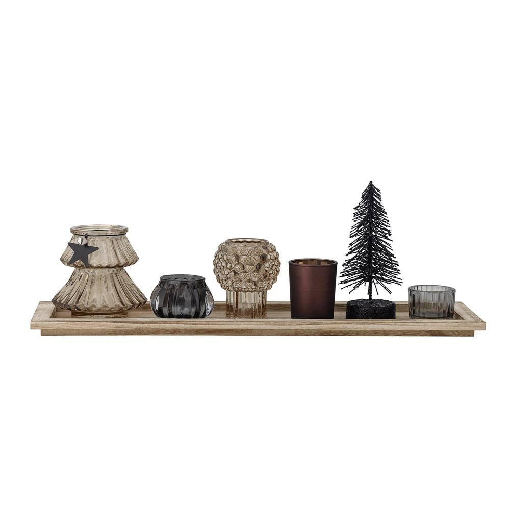 Bloomingville Sanga Tablett Teelichthalter Braun Glas Weihnachtsdeko