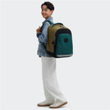Kipling CLASS ROOM, Großer Schulrucksack mit 15-Zoll-Laptopfach, 28L, Black Khaki Block (grün)