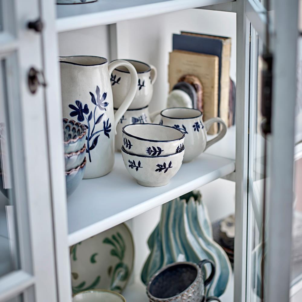 Bloomingville Eimy Tasse 4er Set 225 ml D9,5 cm blau - Steingut Tassen mit Blumenmotiv für Küche
