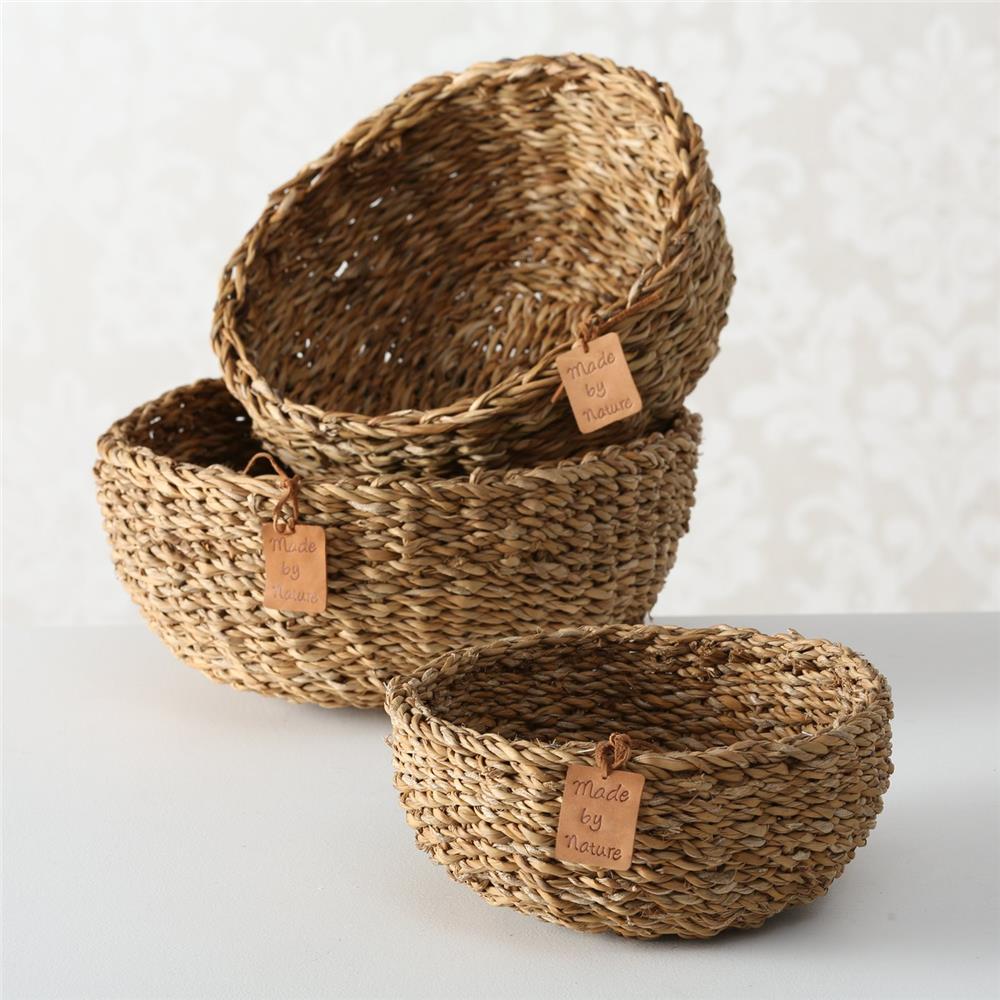 BOLTZE Korb Sophy 3er Set klein Aufbewahrungskörbe aus Seegras Boho-Stil Skandinavisches Design