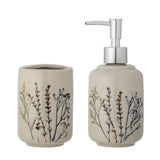 Bloomingville Bea Seifenspender und Zahnbürstenhalter, Natur, Steingut, mit Blumenmotiv, dänisches Design