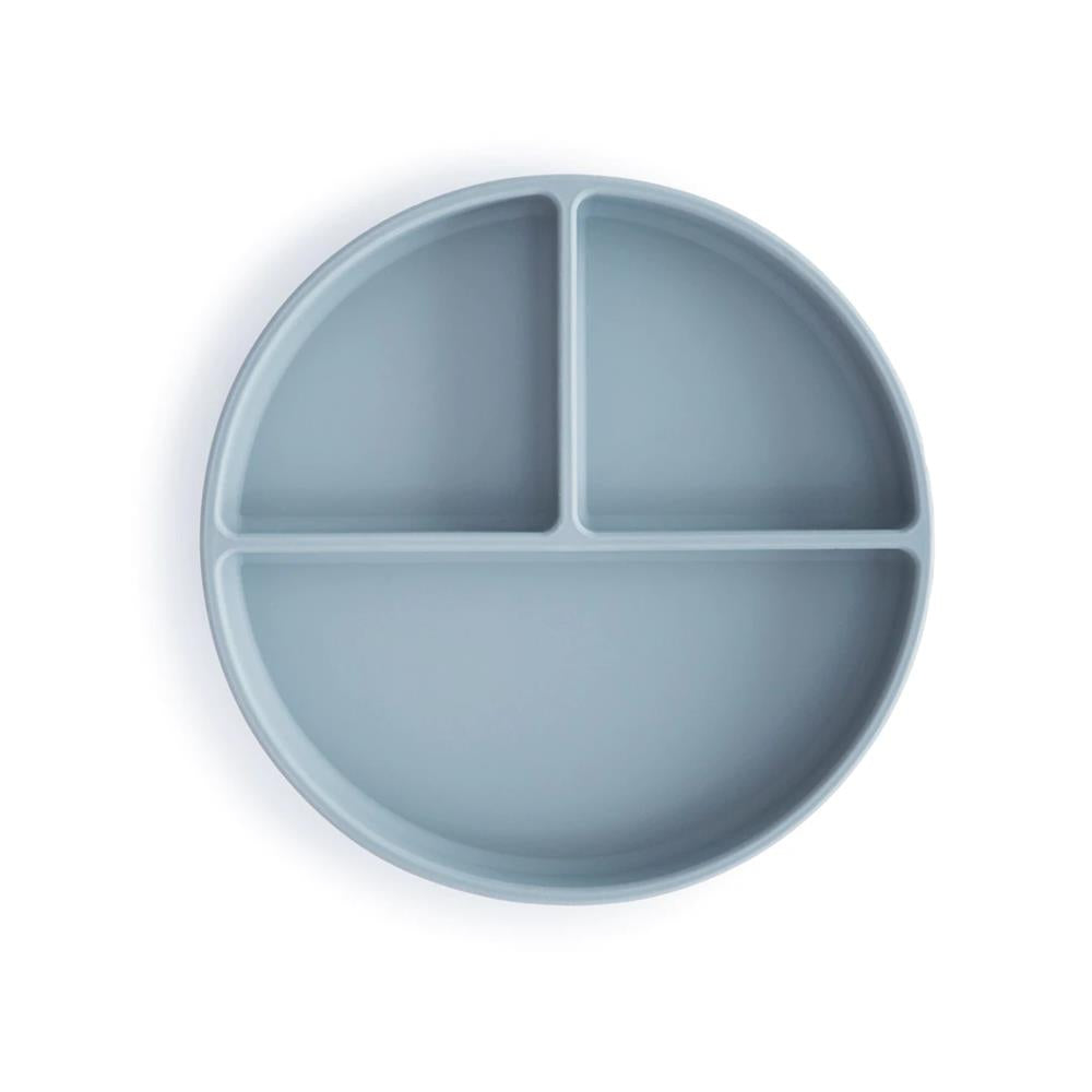 Mushie Silikon-Kinderteller, Powder Blue, Geteilter Teller mit Rutschfestem Saugnapf