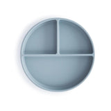 Mushie Silikon-Kinderteller, Powder Blue, Geteilter Teller mit Rutschfestem Saugnapf